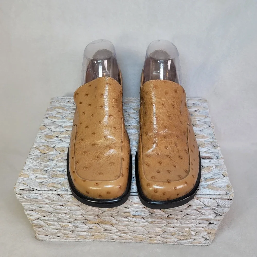 Franco Sarto Tan Ostrich-Embossed Leather Loafers